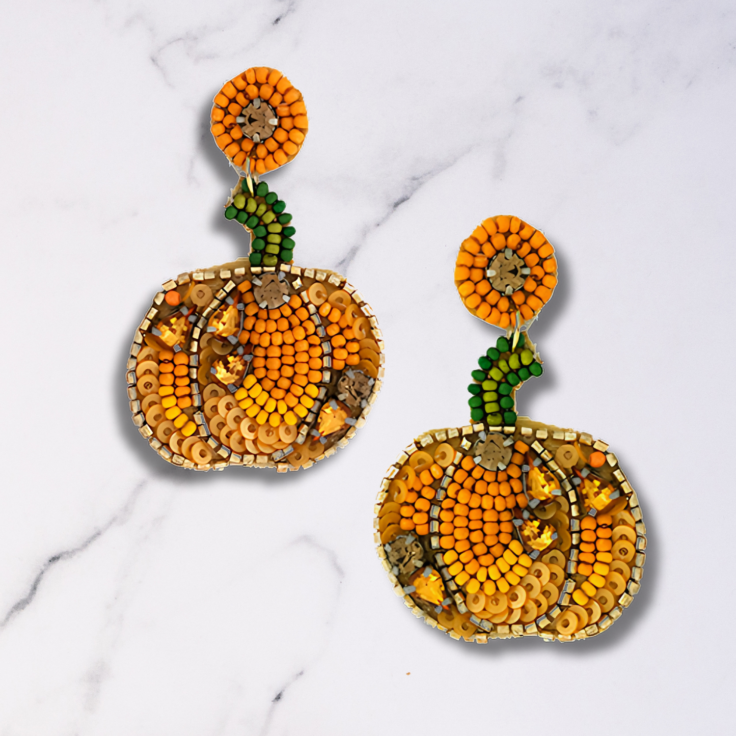 Crystal Covered Pumpkin Beaded Autumn Earrings
