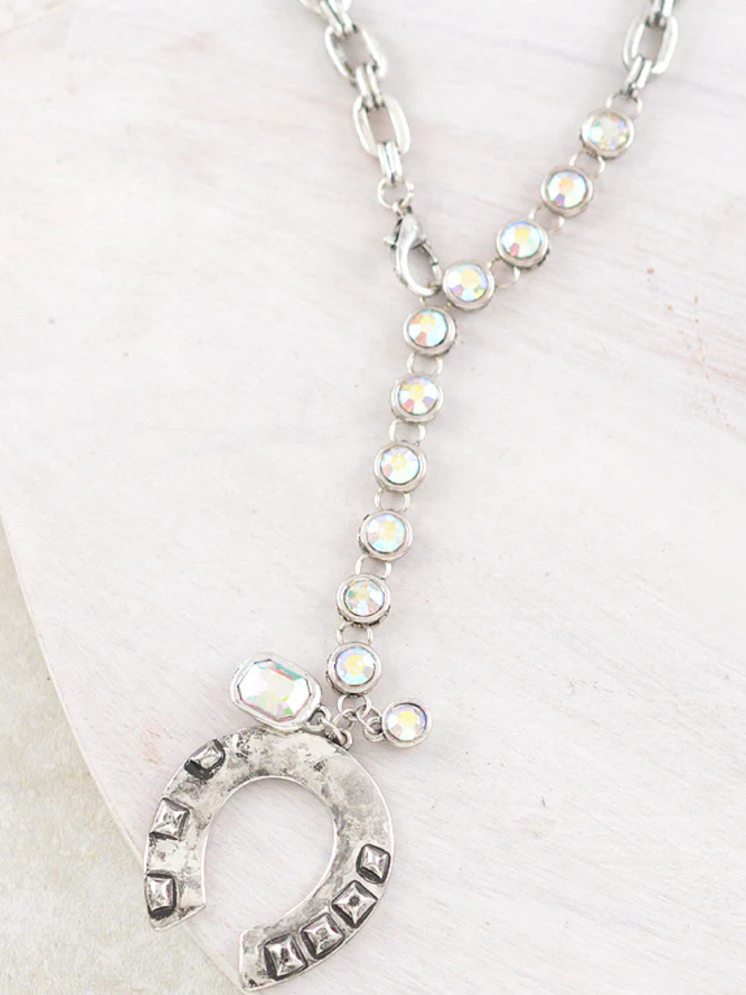 Get Lucky Rhinestone Horseshoe Lariat Necklace