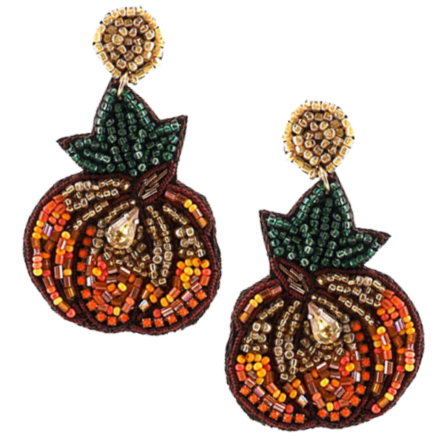 Marquis Crystal Glass Beaded Pumpkin Earrings