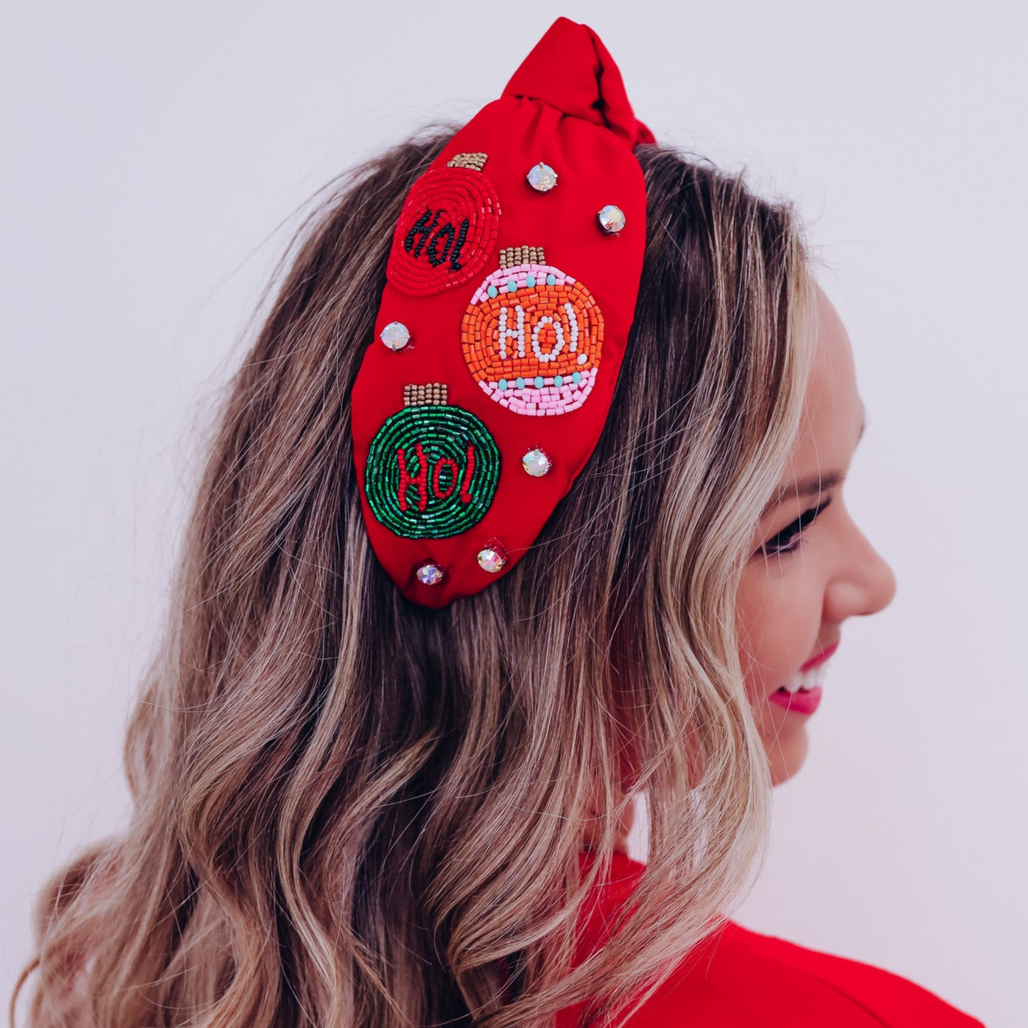 Christmas Santa Beaded Crystal Top Knot Red Headband