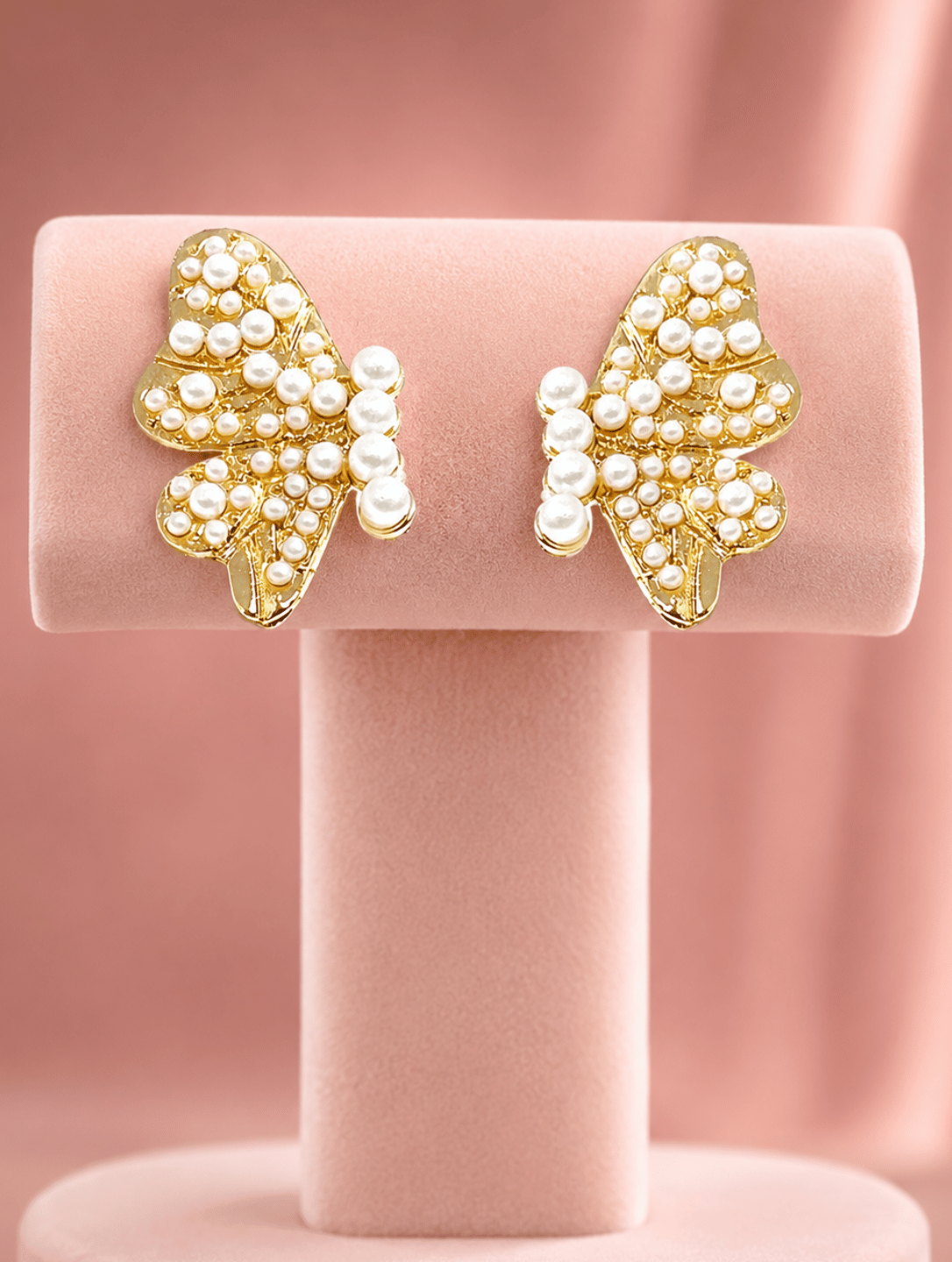 Gold Pearl Butterfly Earrings