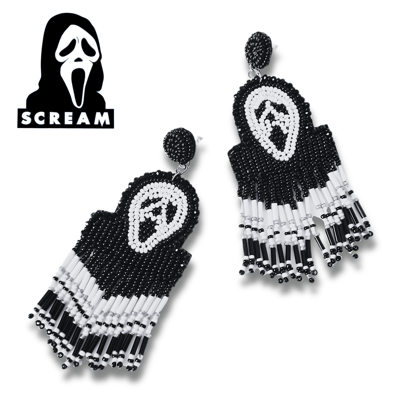 Scream Movie Iconic Killer Mask Seed Beaded Halloween Earrings