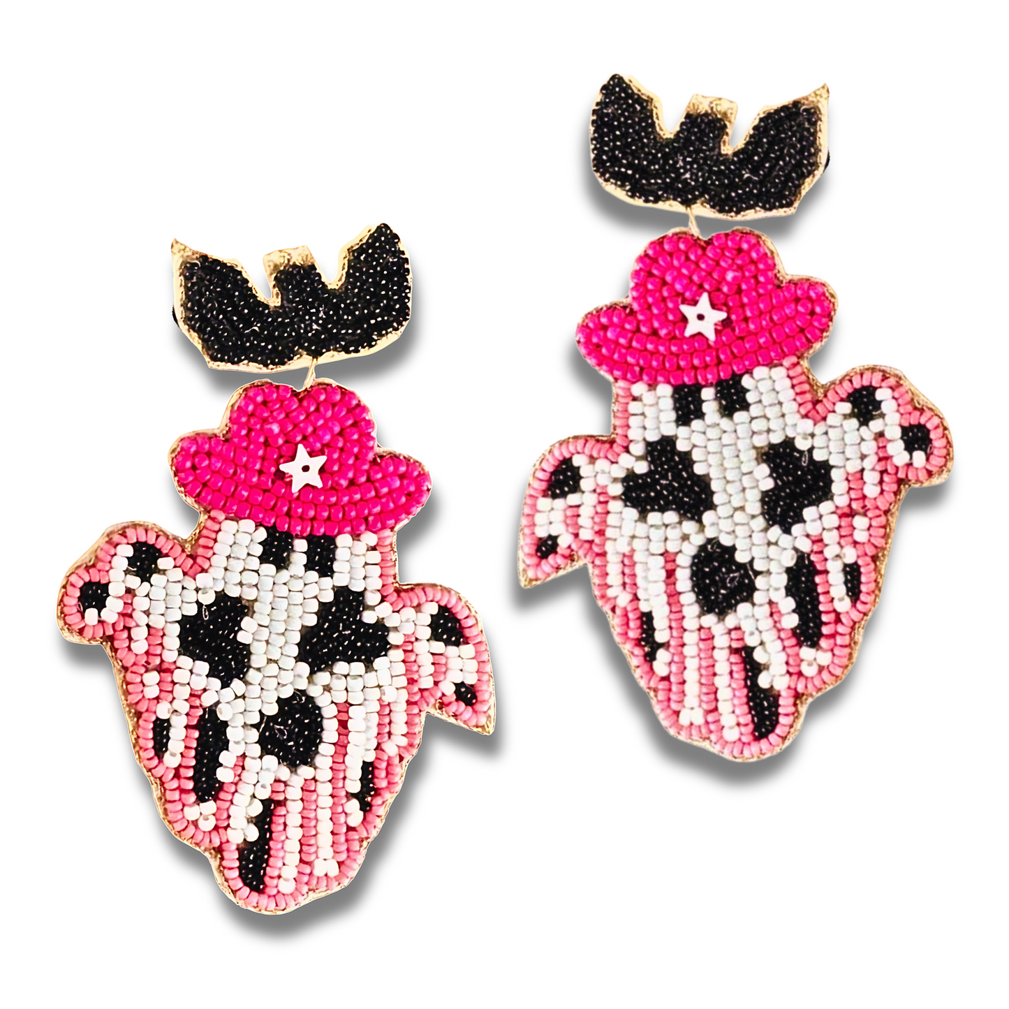 Pink Cowgirl Halloween Ghost Sheriff Western Theme Earrings