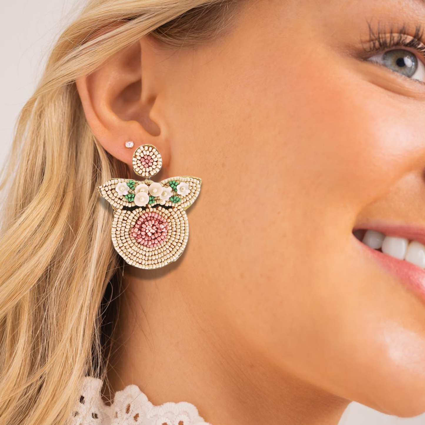 Boho Flower Crown Pig Beaded Earrings