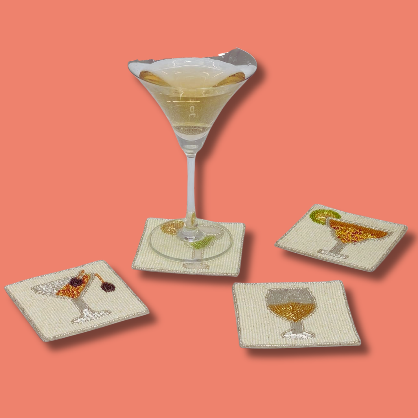 Cocktail Theme Beaded Set of 4 Coasters