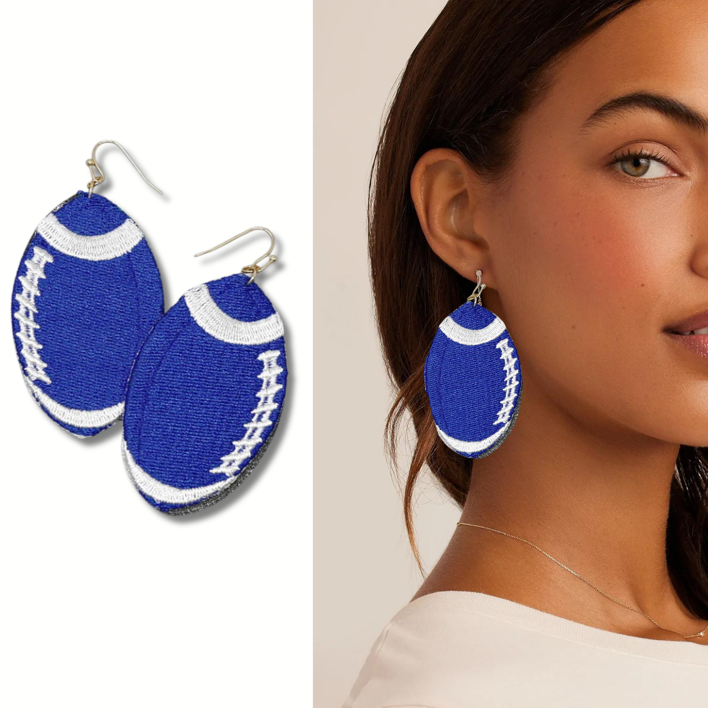 Blue & White Wildcats Football Earrings