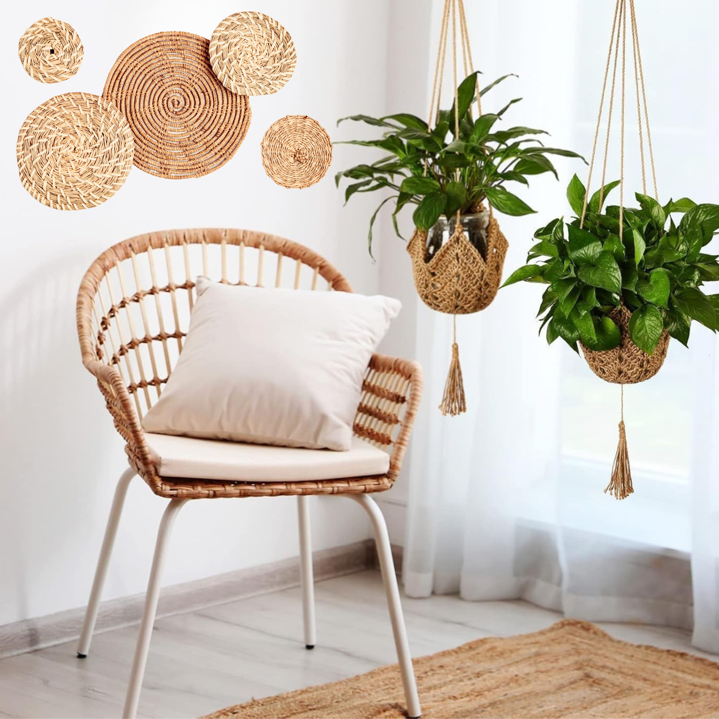 Set of 2 Woven Jute Boho Plant Hangers