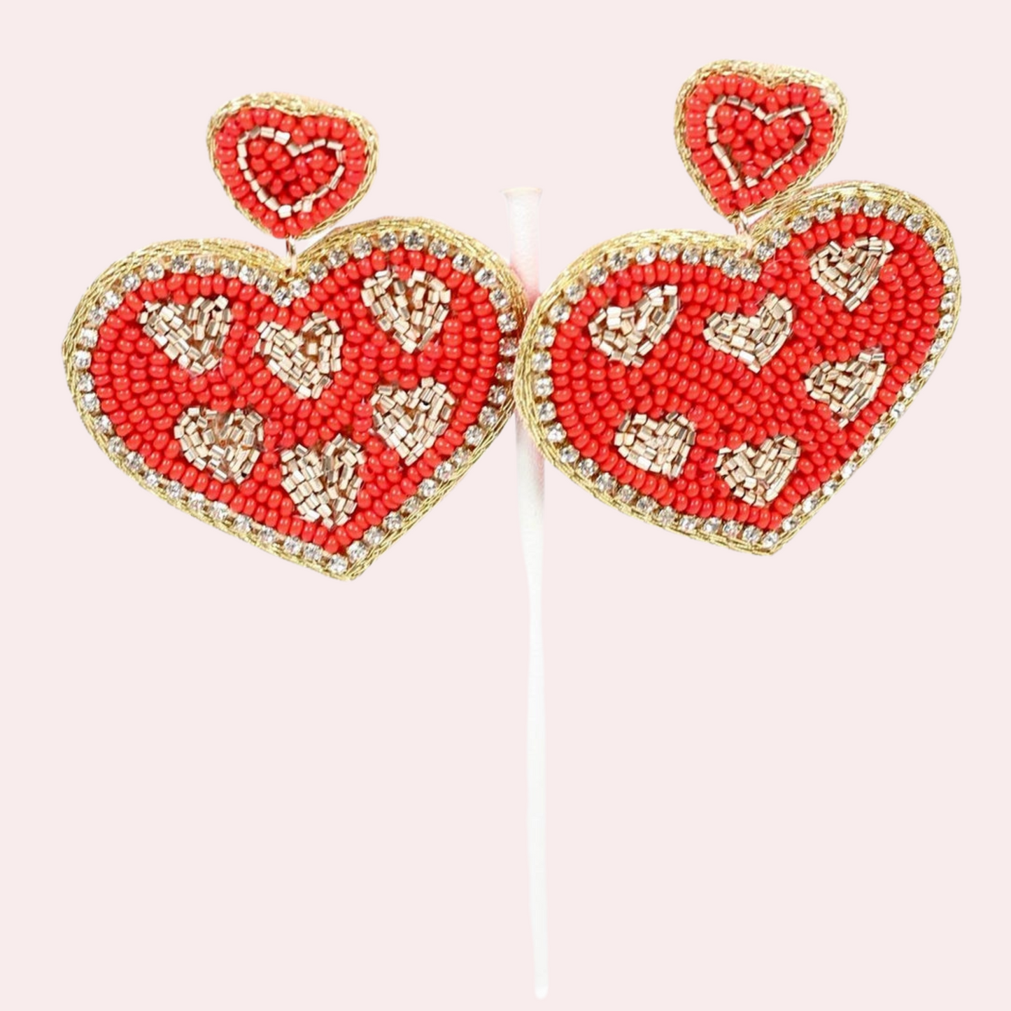 Hearts of Gold Rhinestone Beaded Drop Earrings