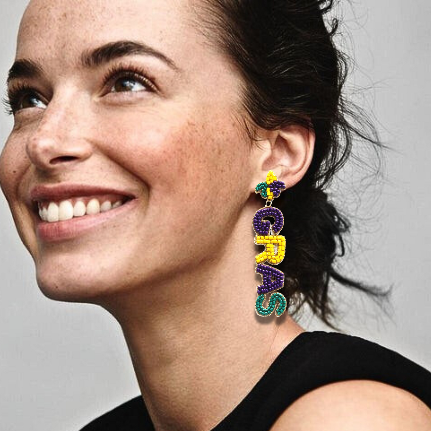 Mardi Gras Words Party Seed Beaded Earrings