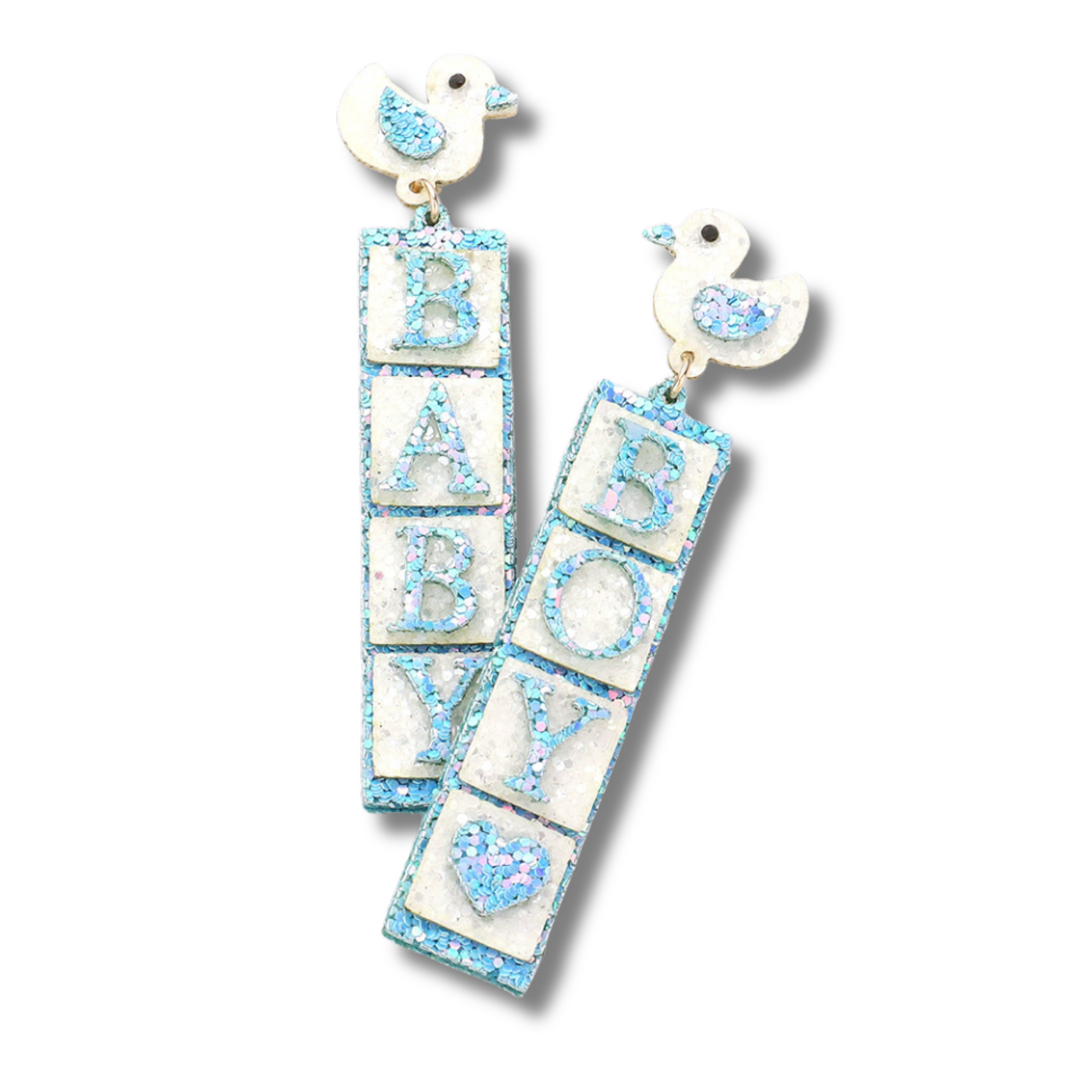 Blue Pink BABY GIRL BABY BOY Glitter Acrylic Earrings
