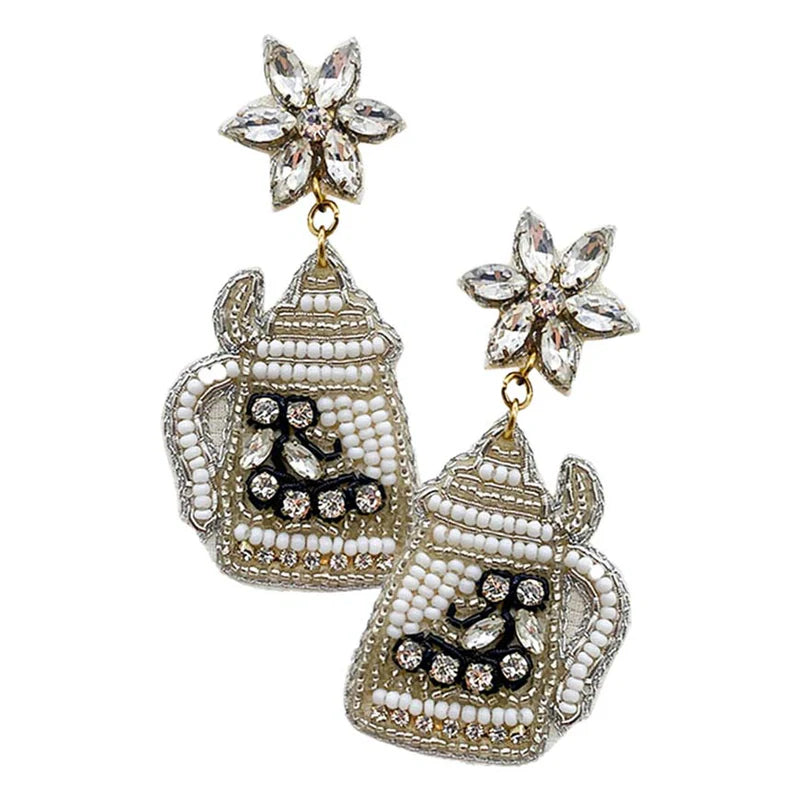 Oktoberfest Silver German Stein Beaded Crystal Earrings