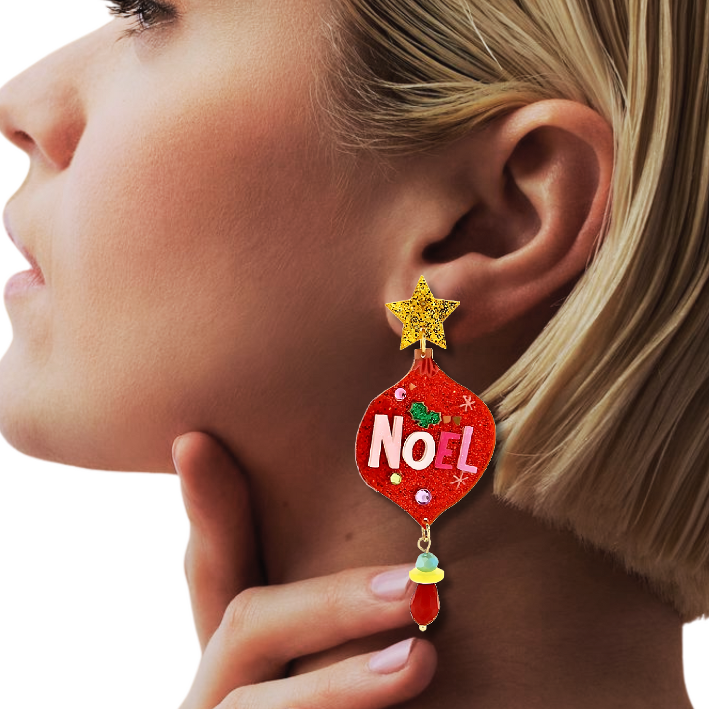 Noel Christmas Ornament Bead Sparkle Holiday Earrings