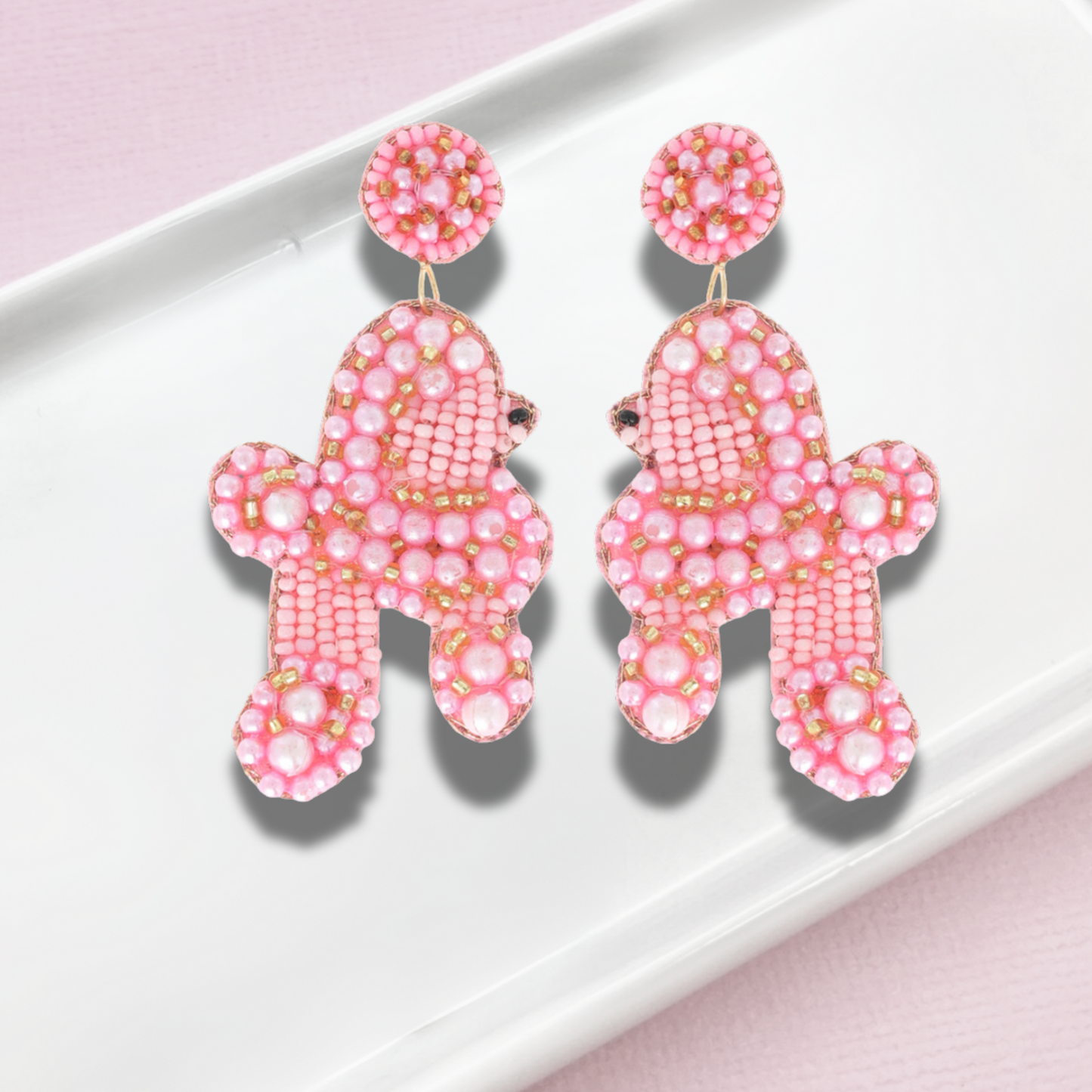 Poodle Dog Breed Seed Beaded Pearl Earrings