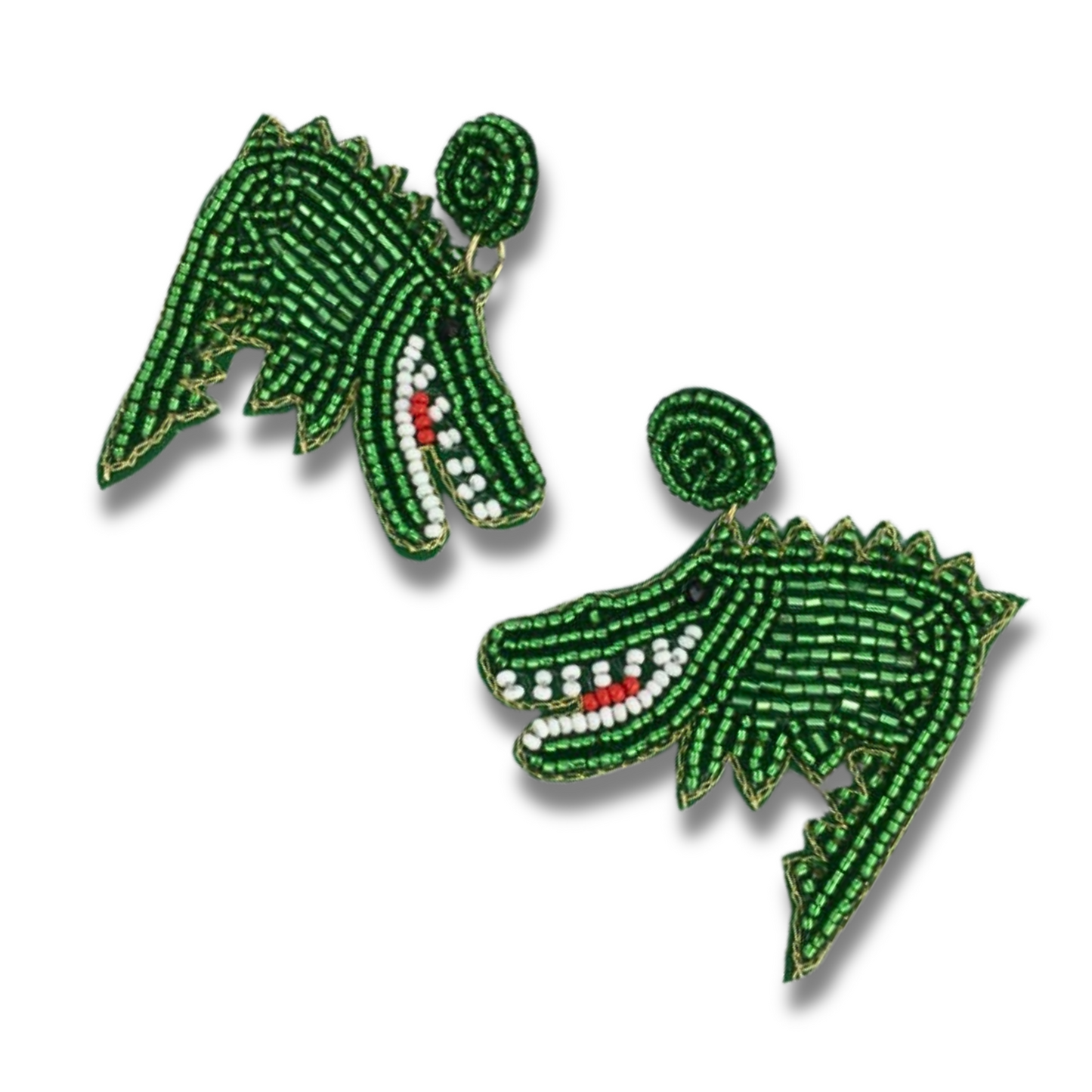 Crocodile Alligator Green Seed Beaded Earrings