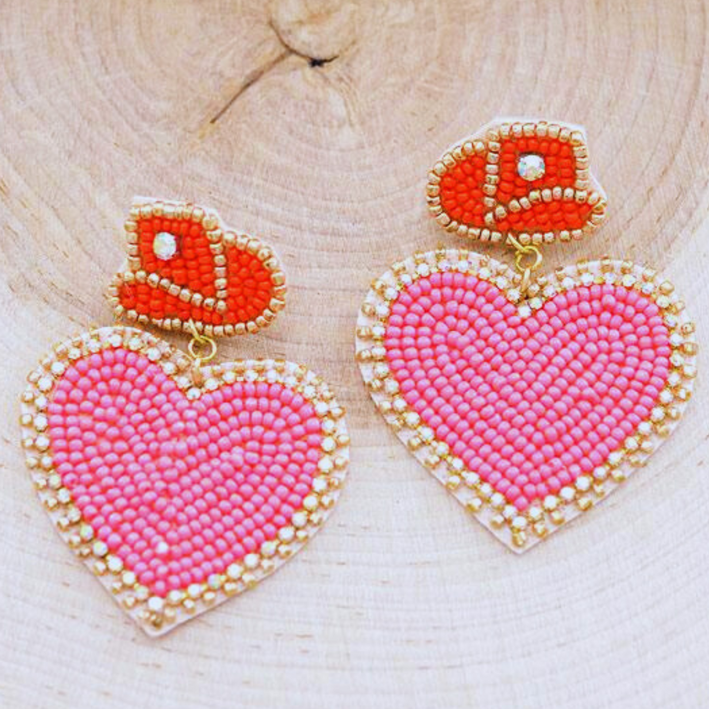 In Love With A Cowboy Beaded Hot Pink Heart Earrings