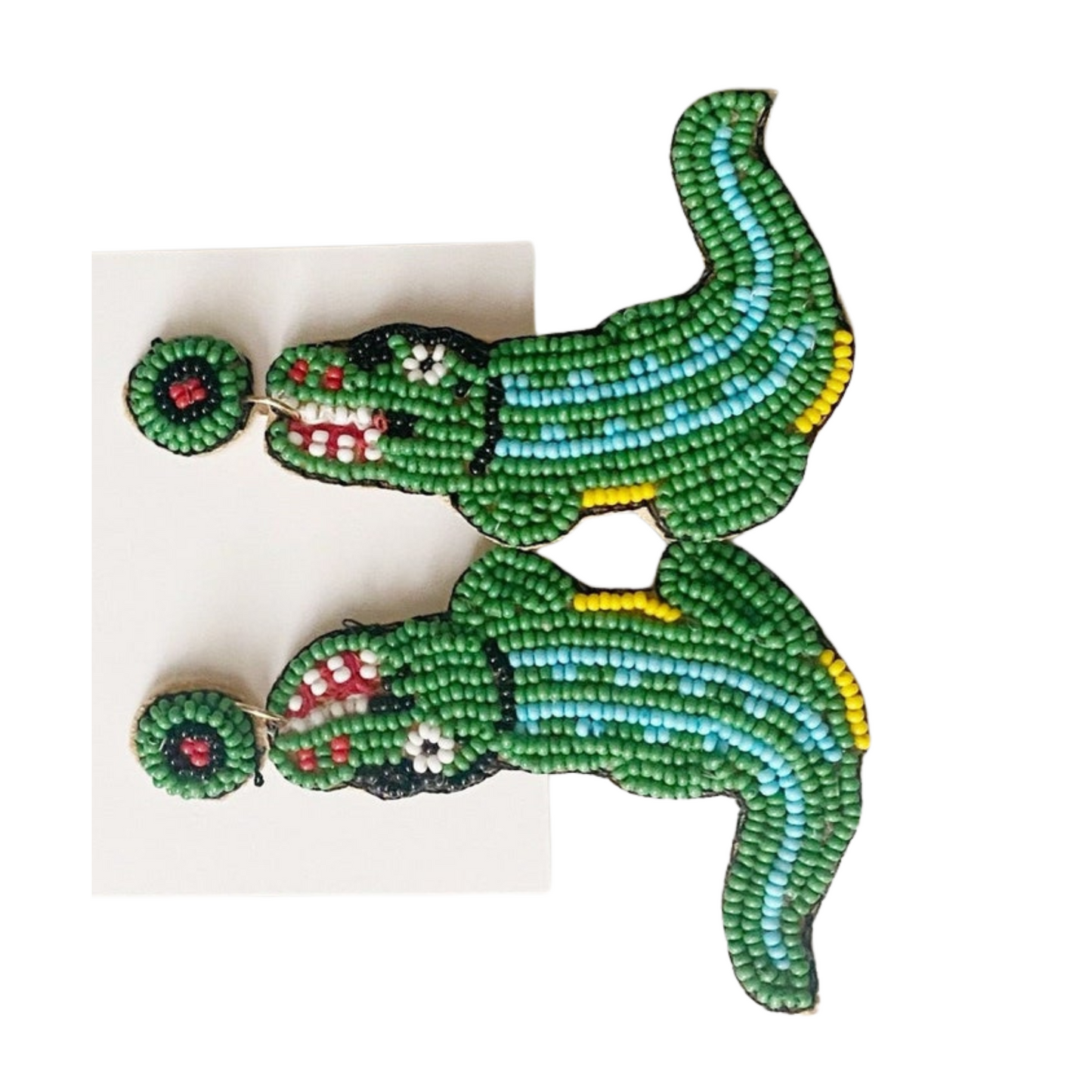 Crocodile Alligator Green Beaded Earrings