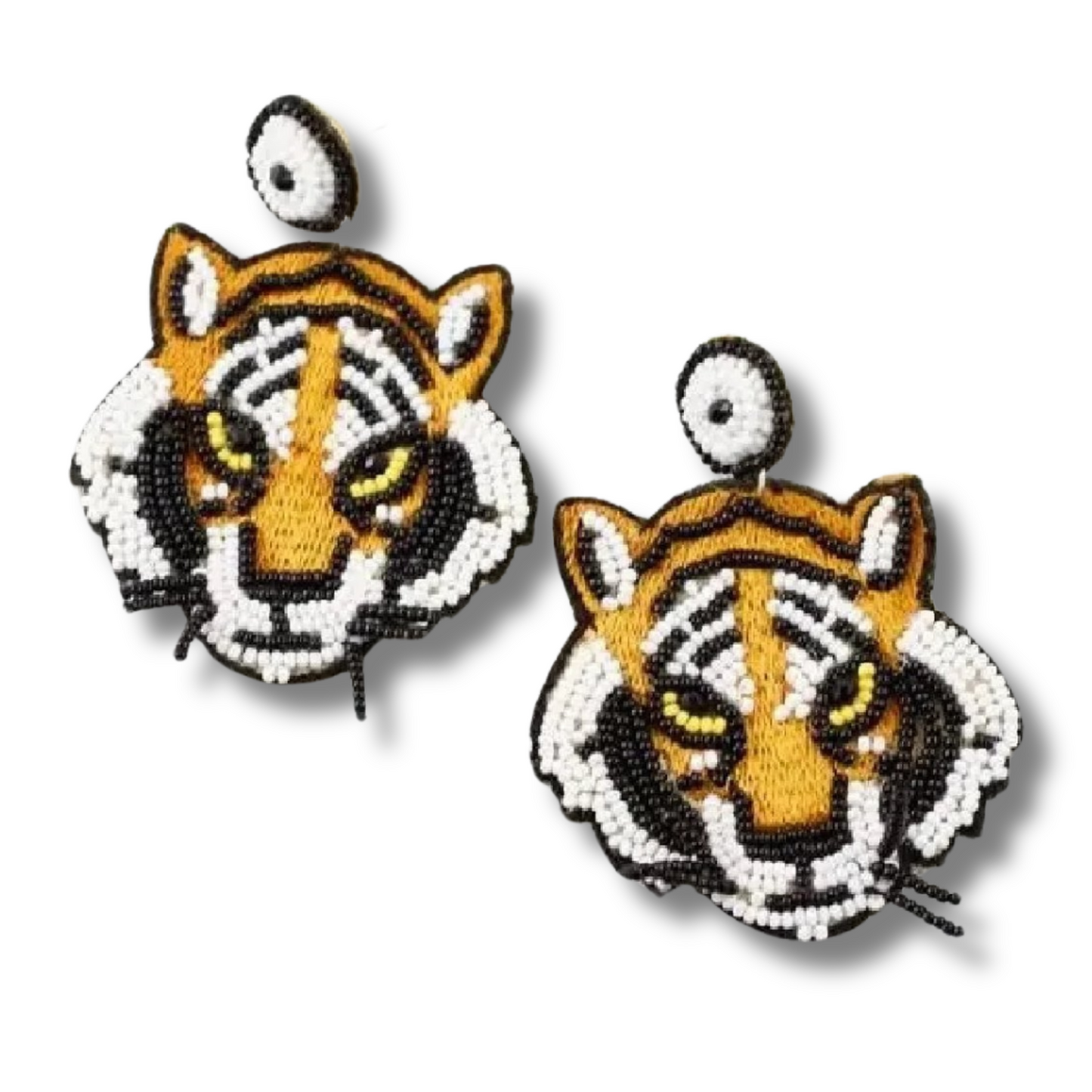 Whiskered Tiger Jungle Safari Seed Beaded Earrings