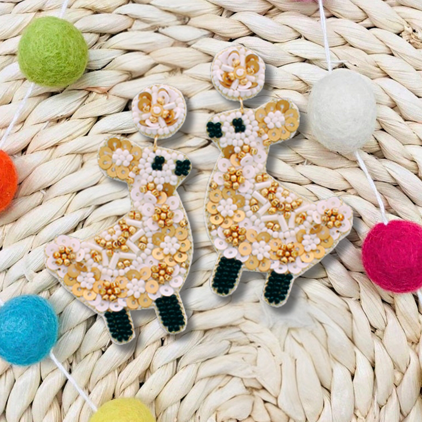 Festive Llama Alpaca Seed Beaded Earrings