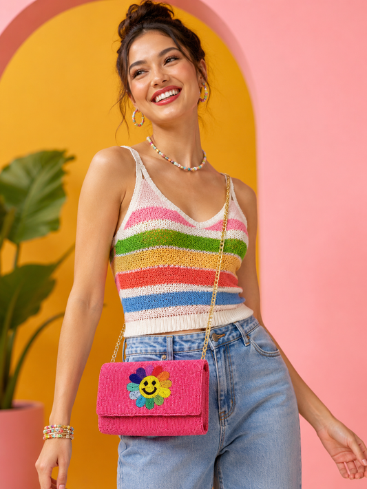 Smile Flower Seed Beaded Clutch / Crossbody Bag