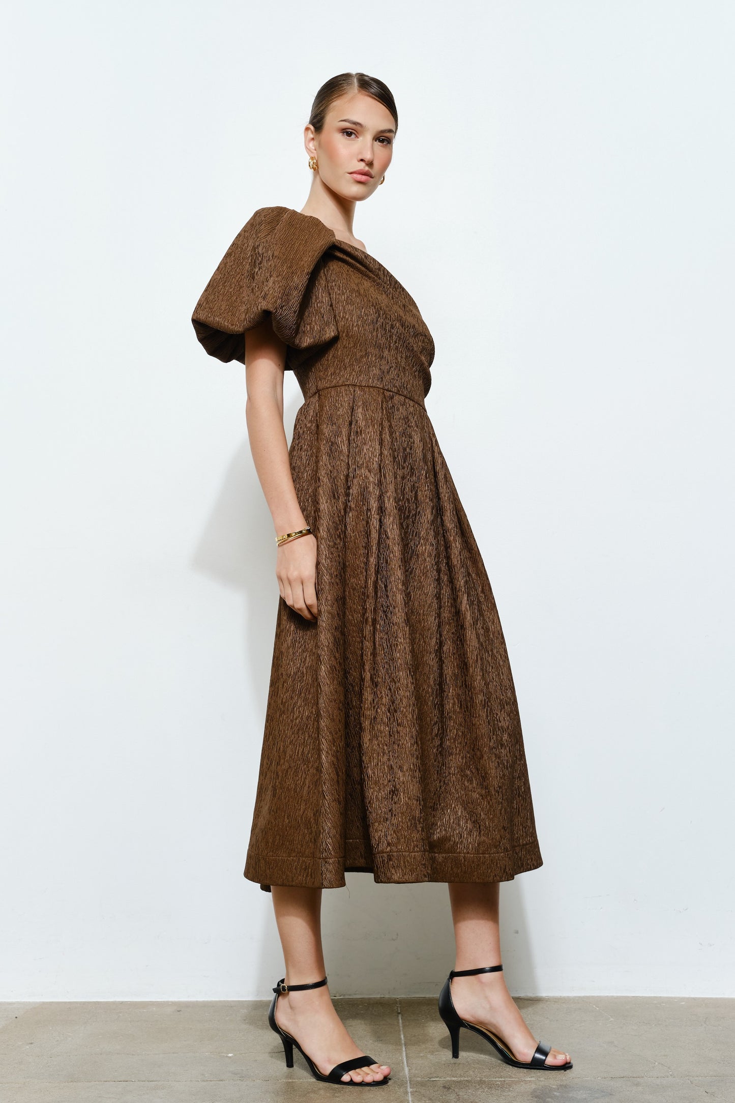 Inez Puff-Sleeve Textured Party Dress