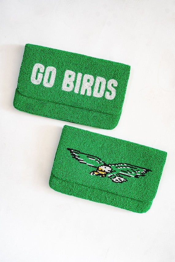 GO BIRDS Philadelphia Eagles Football Beaded Clutch Bag