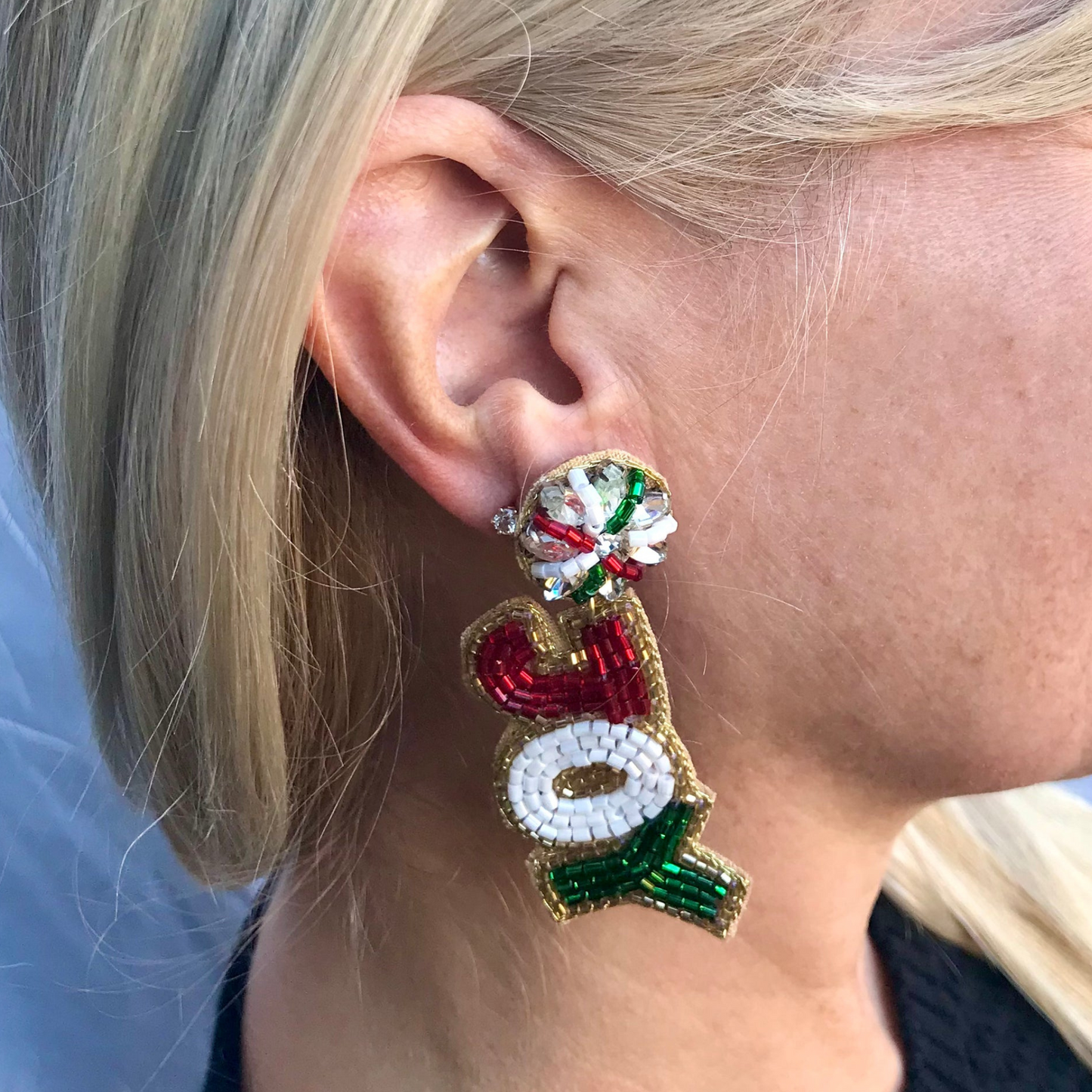 Christmas Holiday JOY Crystal Beaded Artisan Earrings
