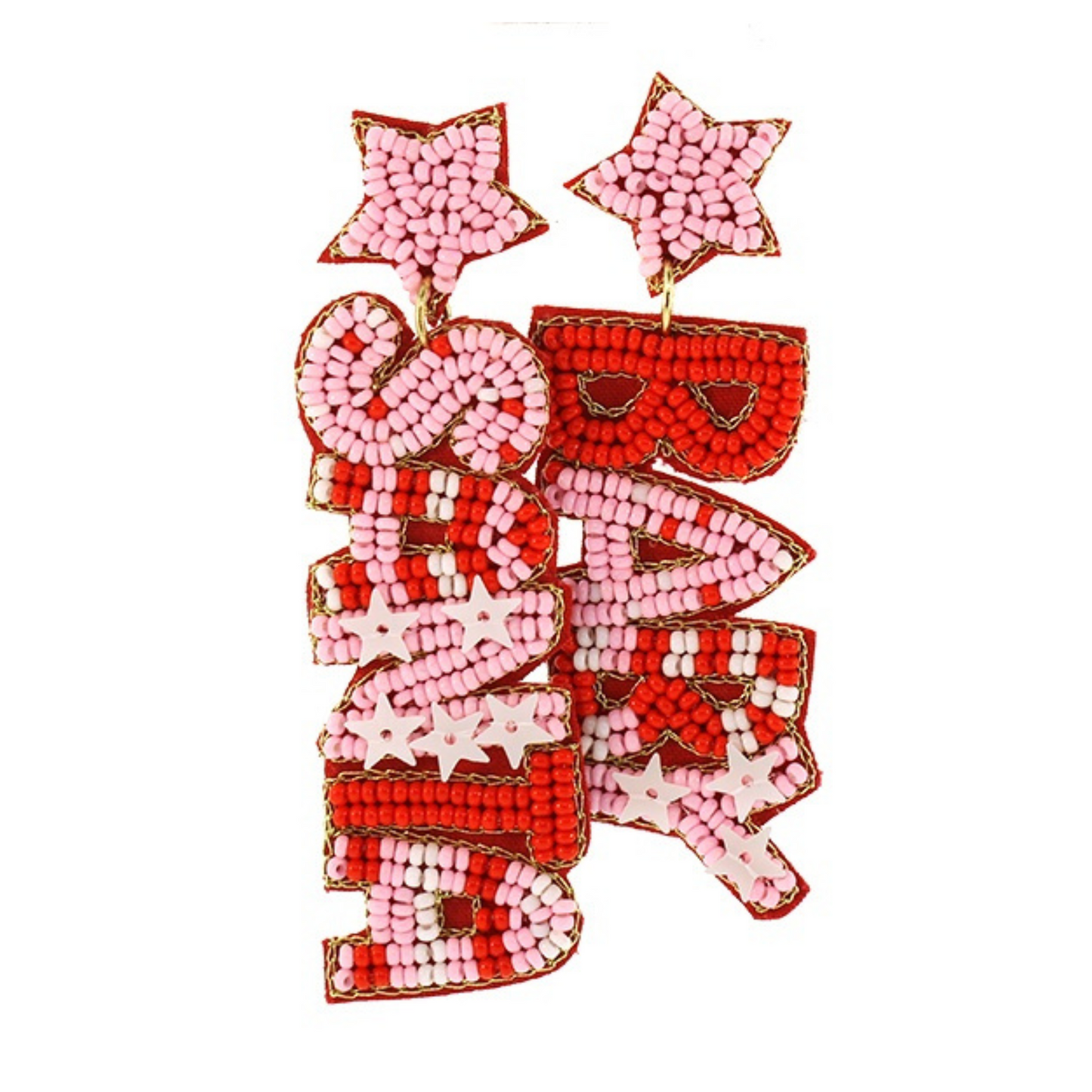 Christmas Santa Baby Pink Beaded Drop Earrings
