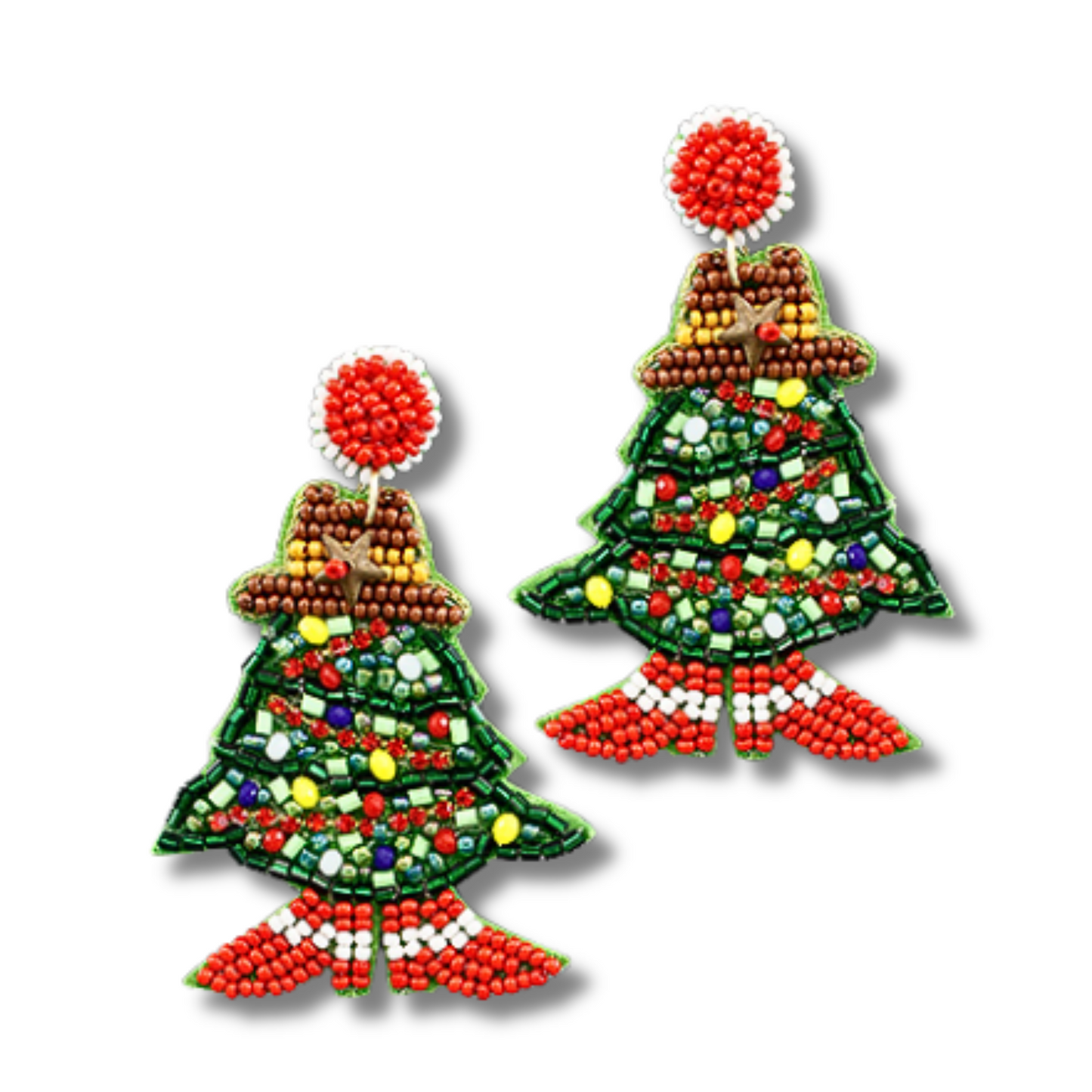 Christmas Holiday Cowgirl Tree Western Beaded Earrings