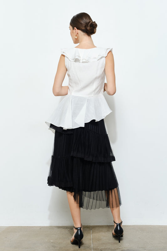 Ruffled Romance White Tiered Hem Blouse