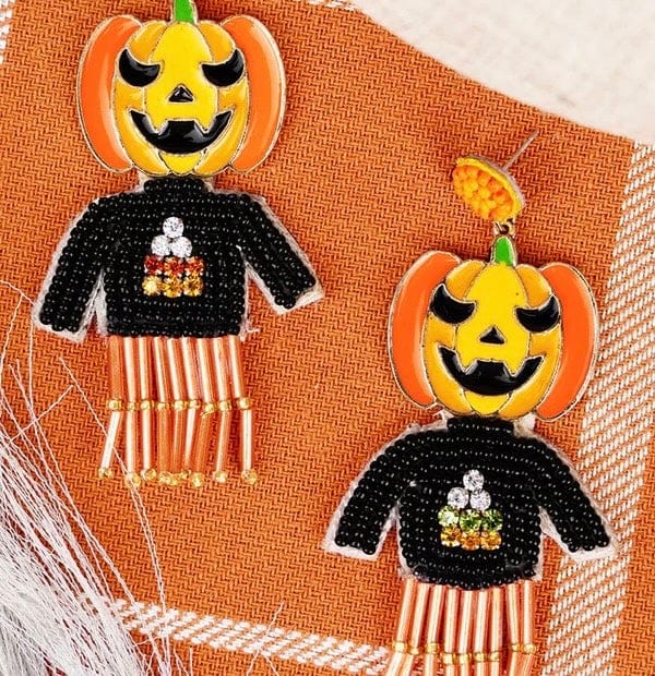 Pumpkin Pete Esquire Halloween Fall Beaded Statement Earrings