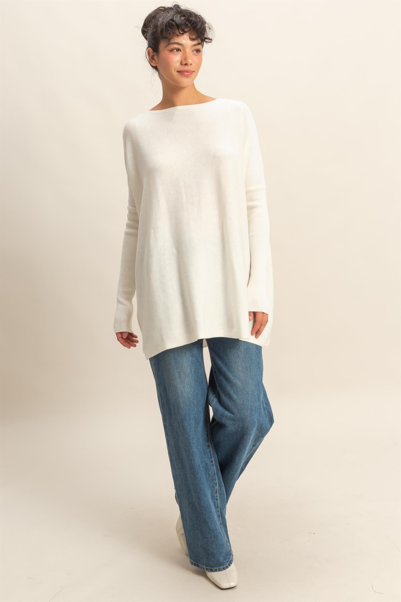 Daydream Drape Cotton Sweater in Ivory
