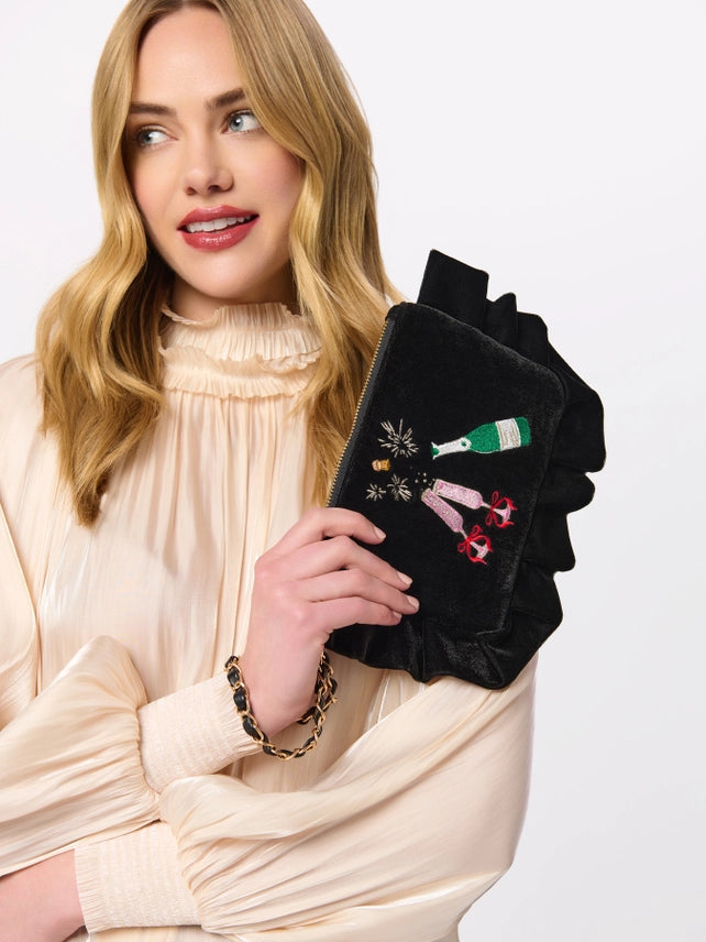 Pop The Cork Holiday Ruffle Wristlet Handbag