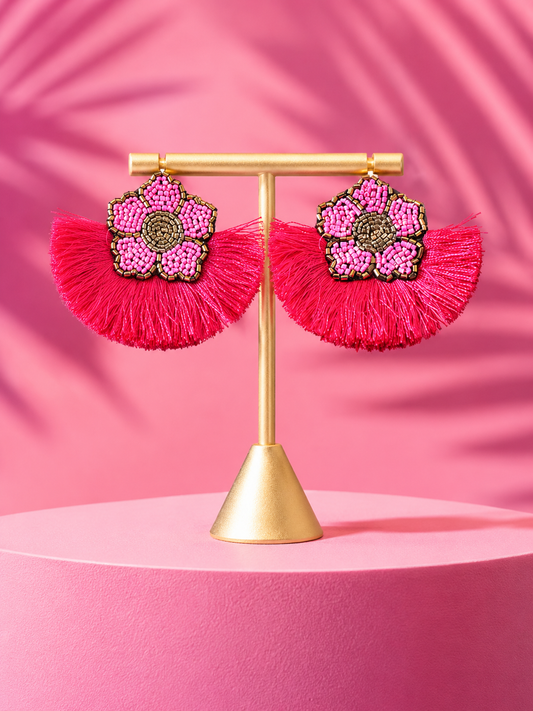 Pink Petal Power Bead & Fringe Earrings
