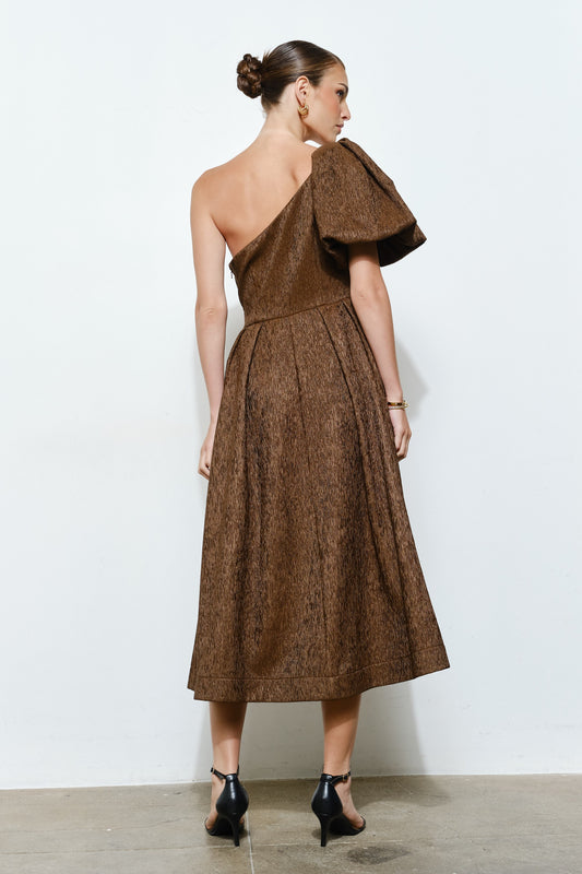Inez Puff-Sleeve Textured Party Dress