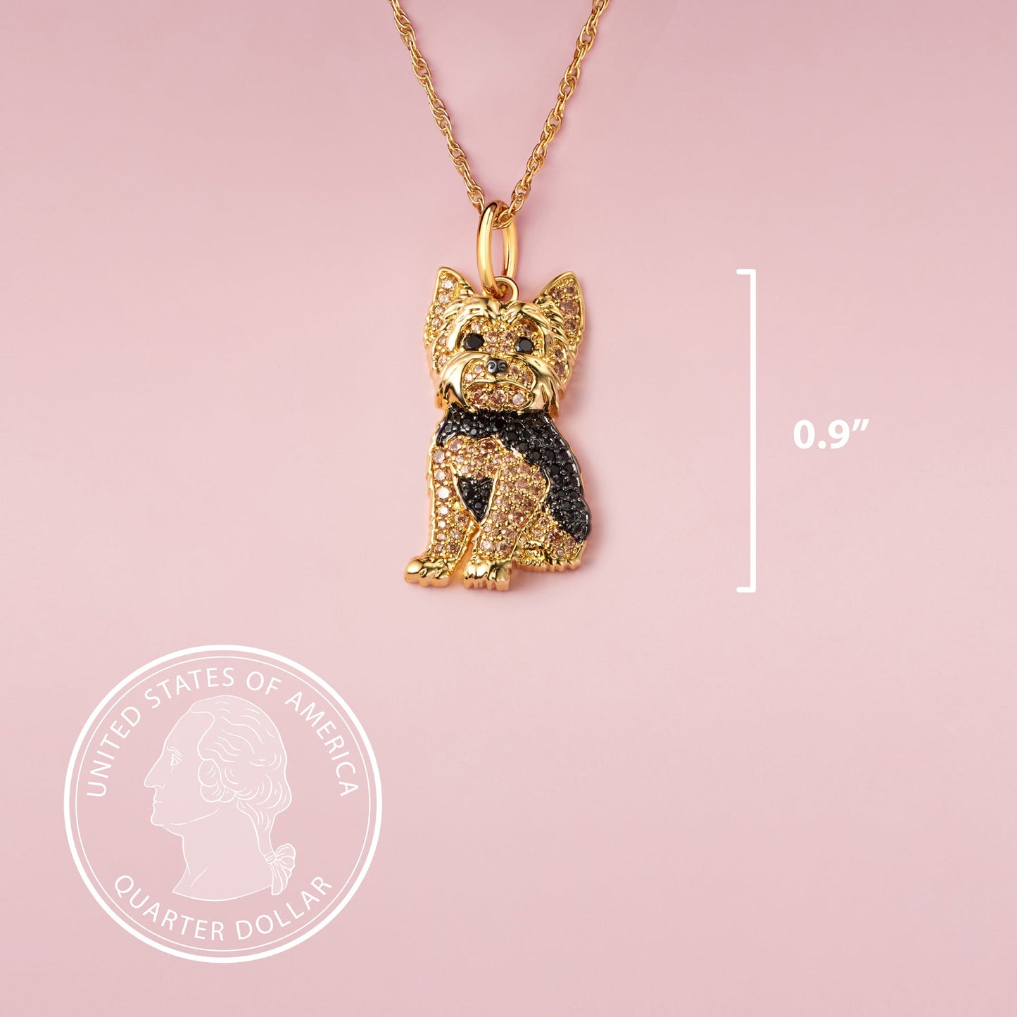 YORKIE Dog Breed Gold Sterling Silver CZ Pendant Necklace