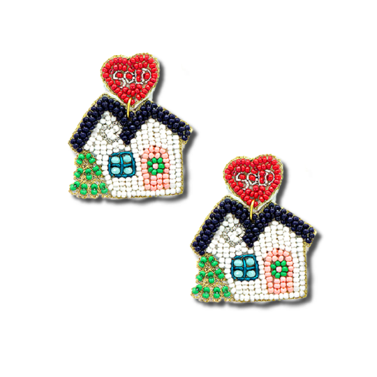 Real Estate Agent Love Sold Houses Beaded Earrings