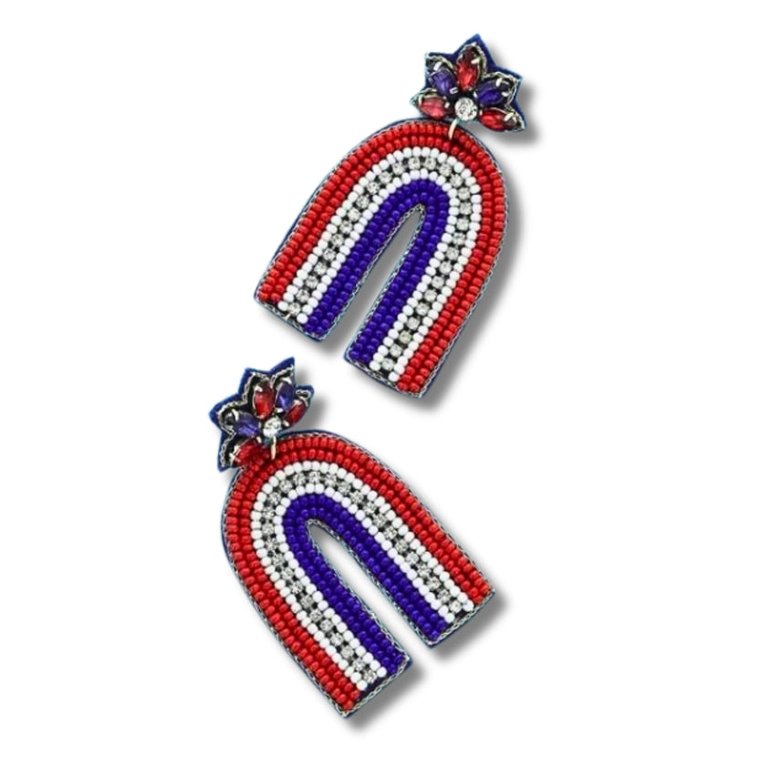 4th of July Patriotic American Rainbow Beaded Earrings