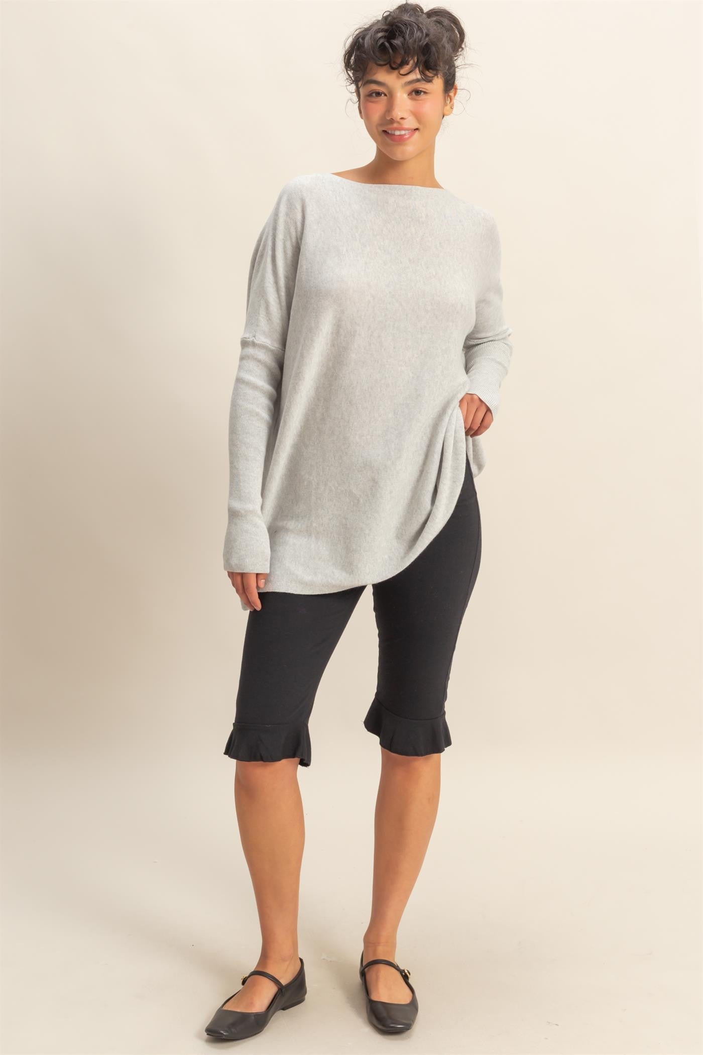 Daydream Drape Cotton Sweater in Grey