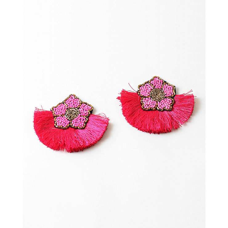 Pink Petal Power Bead & Fringe Earrings