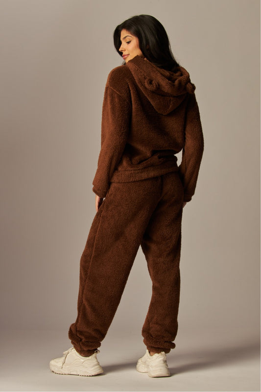 READY FOR TEDDY FLEECE HOODIE PAJAMA SET IN BROWN