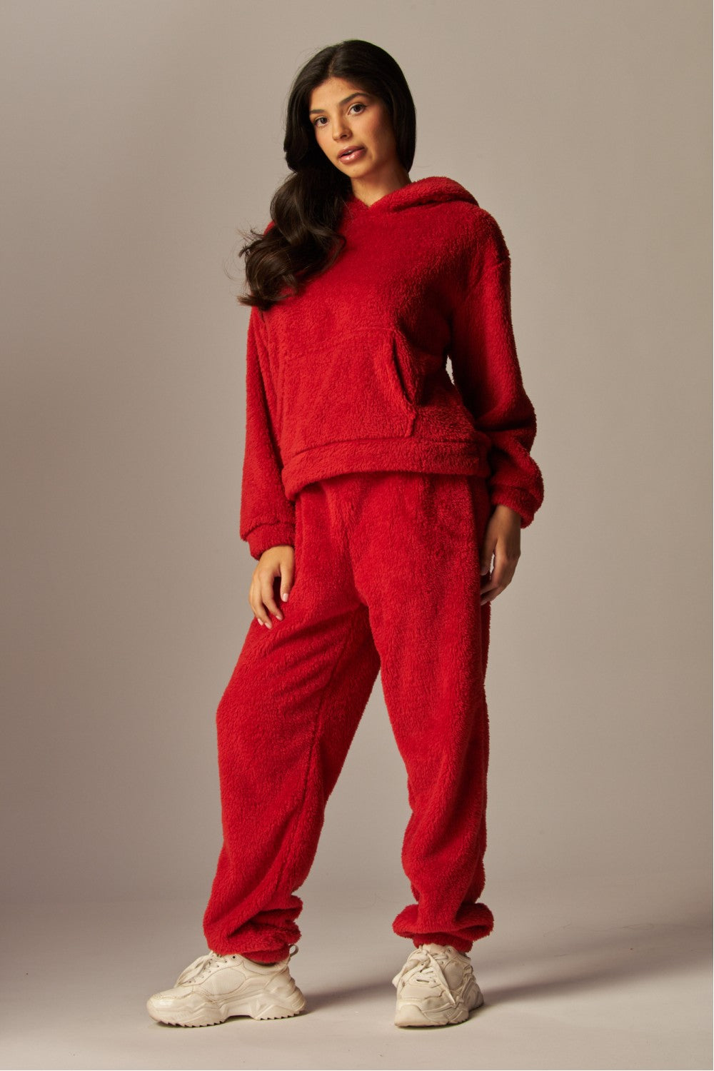 READY FOR TEDDY FLEECE HOODIE PAJAMA SET IN RED