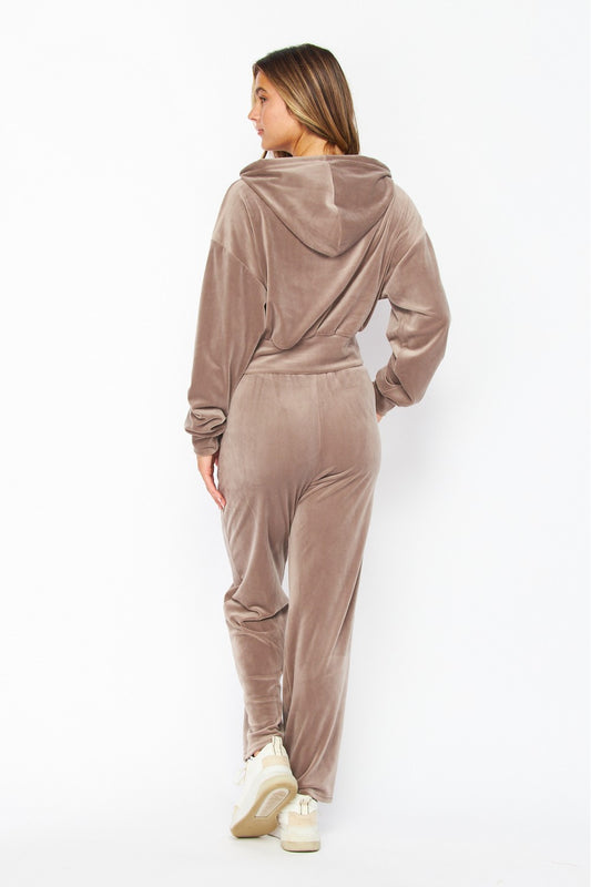 WEEKEND WARRIOR VELOUR JOGGER SET IN TAUPE