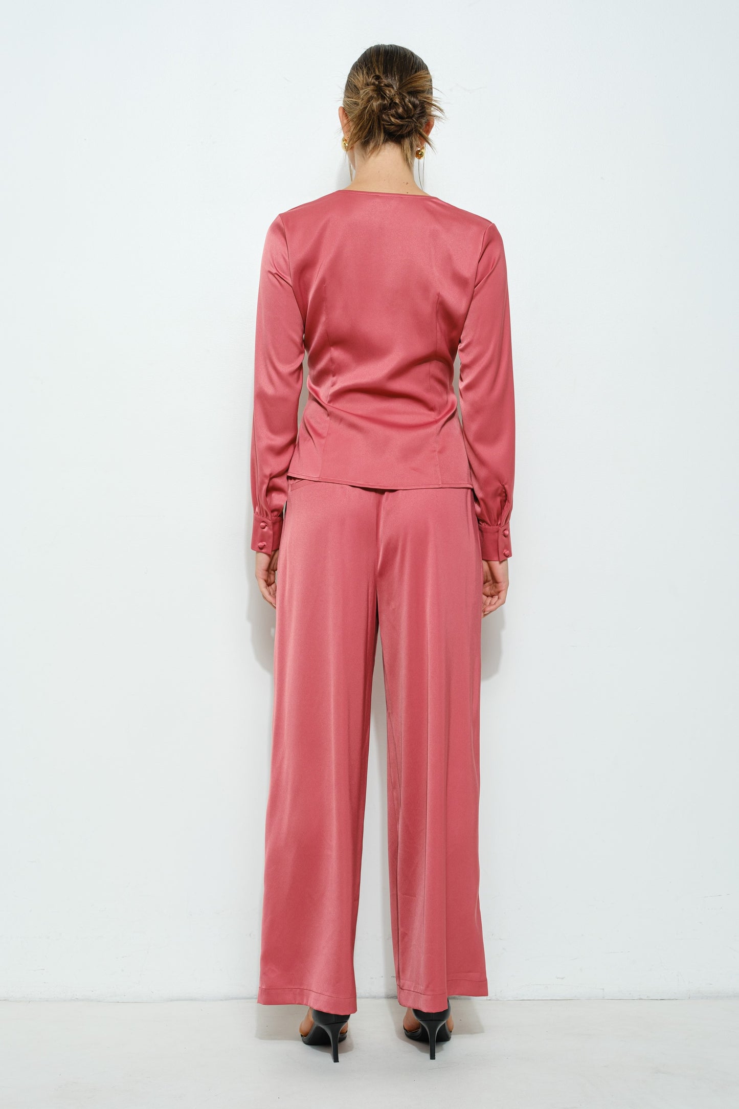 It's A Wrap Side Button Coral Blouse