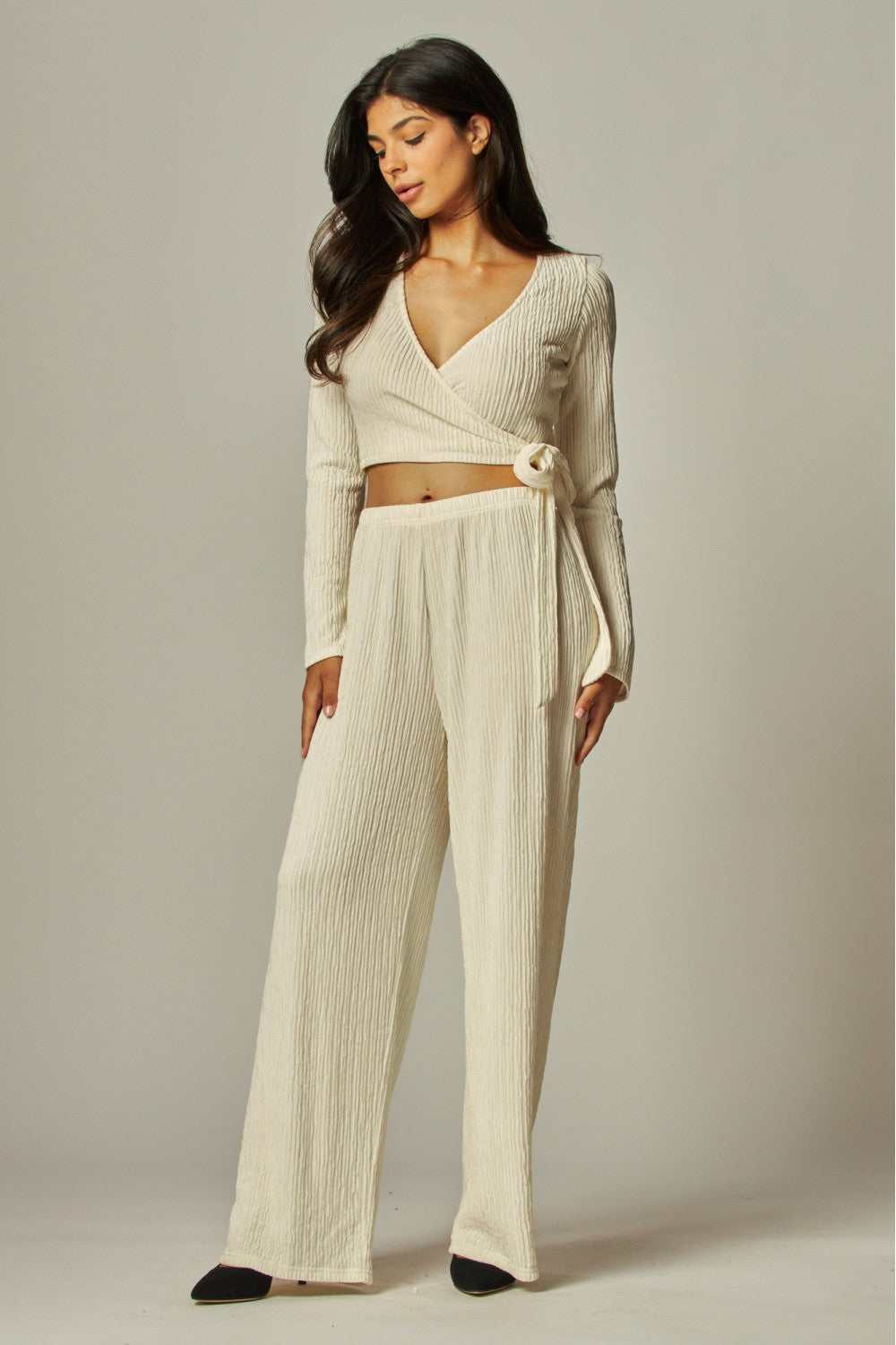 'PLISSED' TO MEET YOU LEISURE PANTS SET IN IVORY
