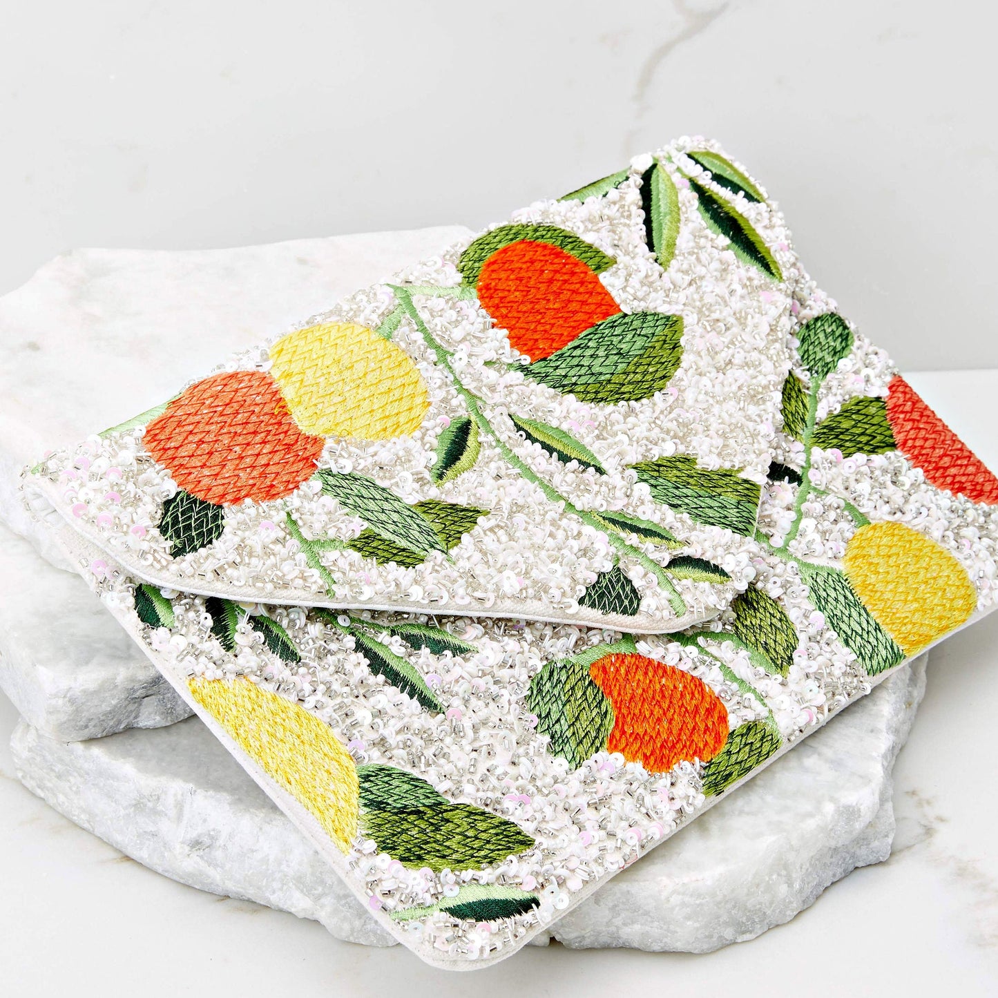 Tropical Citrus Fruit Grove Beaded Crossbody Clutch Handbag