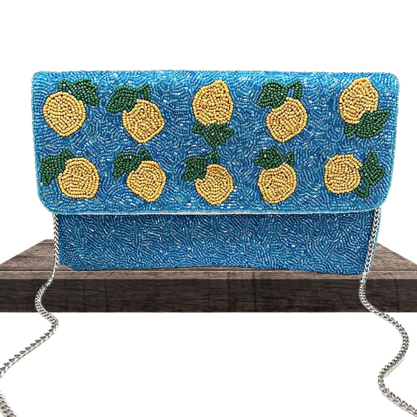 Blue Sky Lemon Beaded Crossbody Clutch Handbag