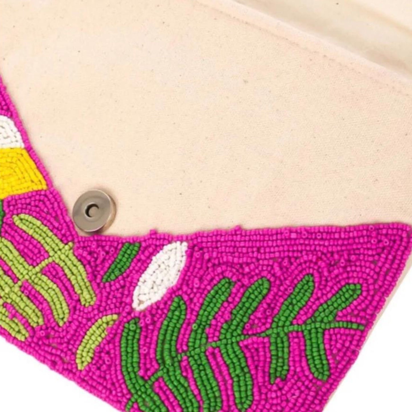 Pink Parrot Tropical Beaded Crossbody Clutch Handbag
