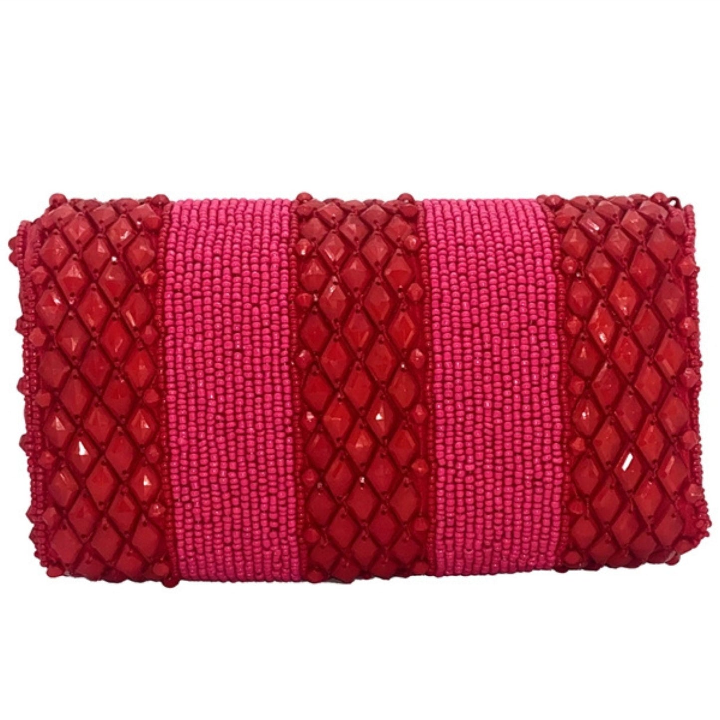 Fuchsia Pink Beaded Small Crossbody Chain Clutch Bag Handbag
