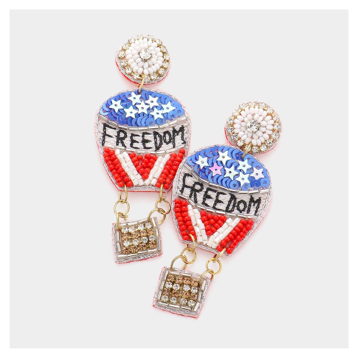Freedom Balloon USA American Patriotic Beaded Earrings