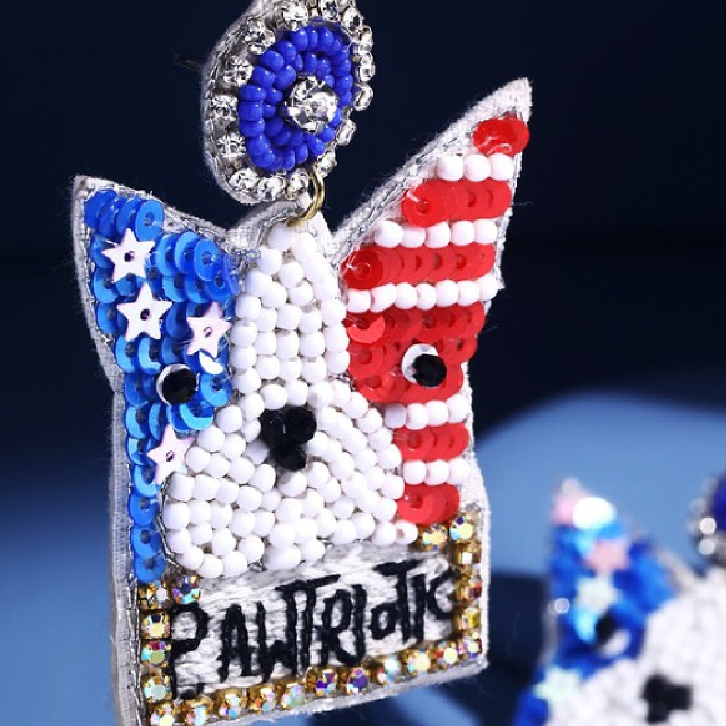 Patriotic Pawtriotic Bulldog American Flag Beaded Earrings